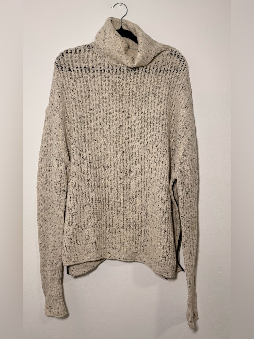J BRAND Women's beige Wool Blend Faux Leather Trim TurtlenecK Sweater size XS